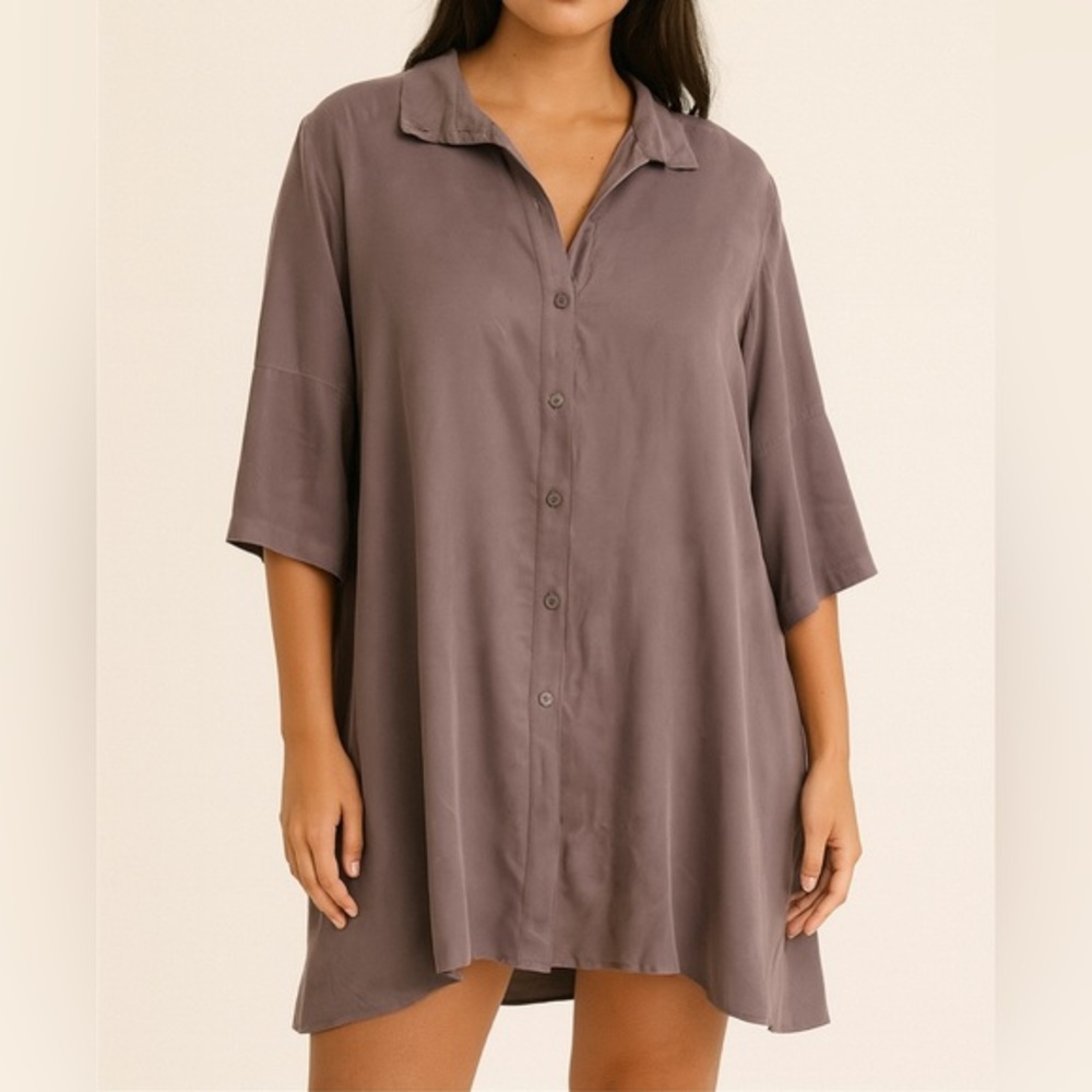 Stella Carakasi Tiburon Icon Button Down Oversize Tunic in Dusty Plum